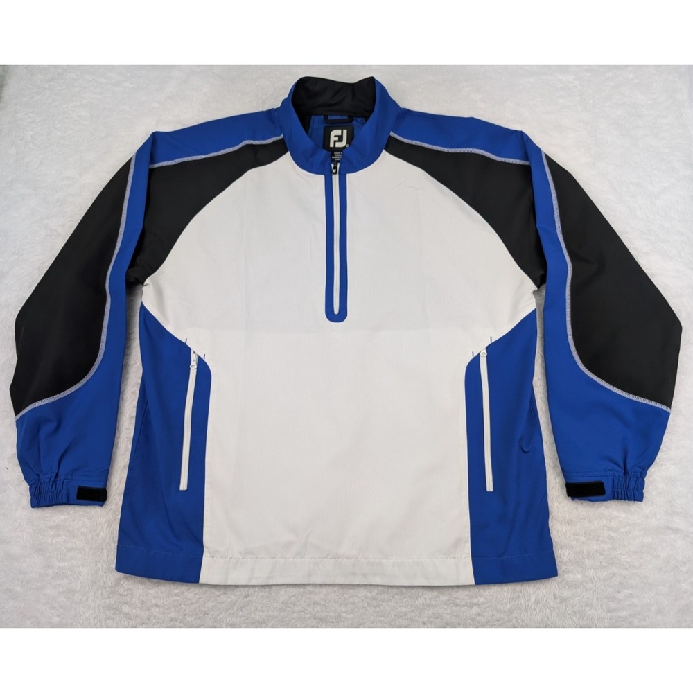 FootJoy 1/2 Zip Pullover Jacket Men's L White/Blue Golf Windbreaker Colorblock